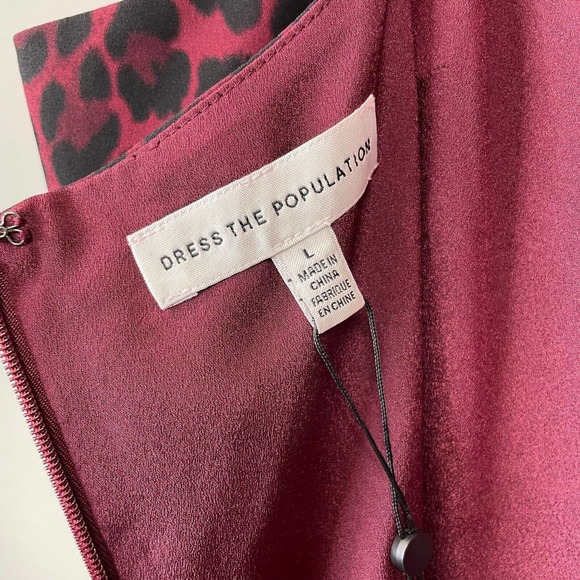 DRESS THE POPULATION Shaireen Leopard Dress Womens Large Burgundy Sleeveless - Picture 7 of 15